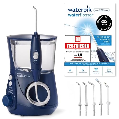 Waterpik Ultra Professional Munddusche, Testsieger 2025, Precision Pulse Technology, TÜV Siegel, bis zu 99,9 Prozent Plaque Entfernung, 6x Aufsätze, 1