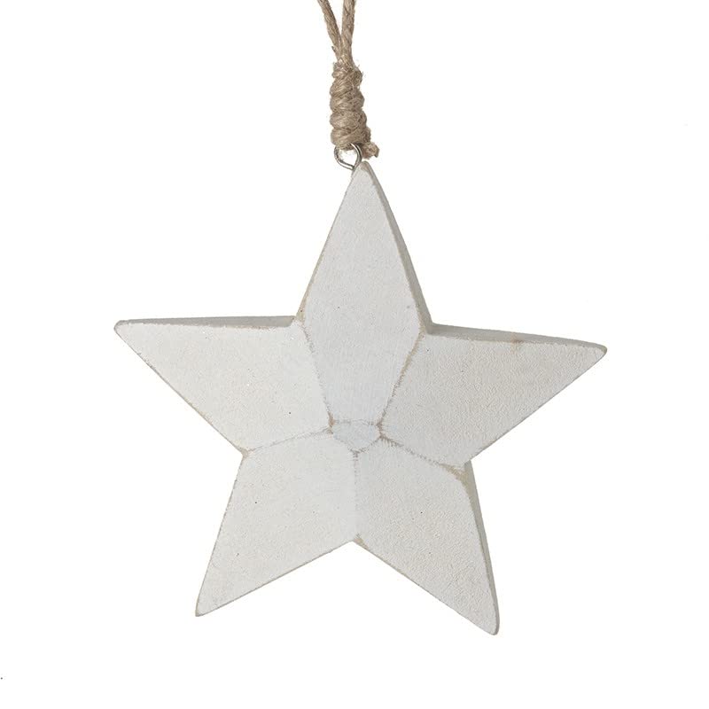 Set of 2 Heaven Sends Large White Stars with Twine Hanging Ornaments