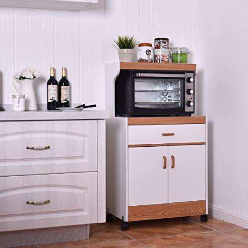 USA_BEST_SELLER Rolling Microwave Stand Cabinet with Drawer and Two Doors Storage Shelves Rolling