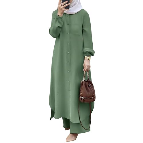Moroccan Handmade Green Cotton Kaftan – Women's Summer Beach Cover Up Dress (S-XL)