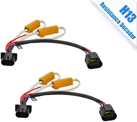 TZ Autoparts H13 LED Headlight bulb 6 Ohm Resistance decoder, CANBUS EMC Warning Error Free Decoder Canceller Capacitor Anti flicker Resistor harness for LED Headlight H13 9008 Systems