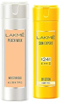 Lakme Peach Milk Moisturizer Body Lotion 200 ml & Lakme Sun Expert SPF 24 PA ++ UV Lotion, 120ml