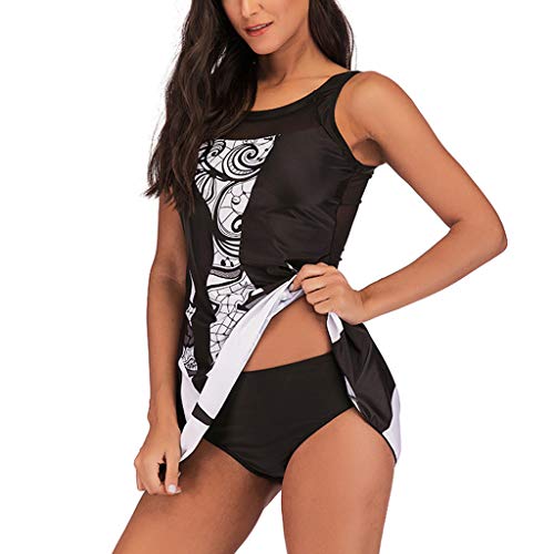 iYBUIA Tankini Plus Size Swimsuits for Women with Shorts Beachwear Padded Swimwear Black,White