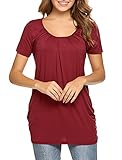 Halife Women's Pleated Front Tunic Shirts Scoop Neck Draped Ruched Blouses Tops