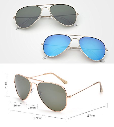 JM Retro Mirror Aviator Sunglasses Flash Tinted Lens Eyeglasses for Women Men UV400 2 Pack (Green & Blue) - Thumbnail 6