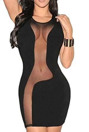 Black See Through Stitching Design Mesh Dress
