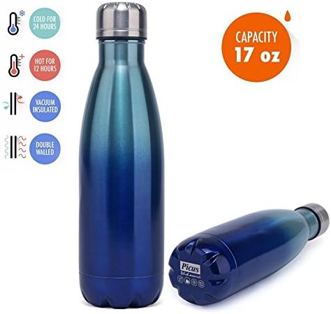 Picus Vacuum Insulated Stainless Steel Leak Proof Water Bottle ,17 oz,Tropical Seas