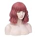 Iciwueen Short Wavy Wigs for Women, Rose Pink Bob Wig with Bangs Natural Looking Heat Resistant Premium Synthetic Wigs for Girls Lady Cosplay Party Daily Wear