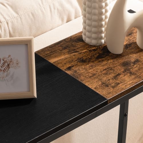HOOBRO Narrow Console Table with Charging Station, Skinny Entryway Table for Living Room, Slim Console Table Behind Couch, Sofa Table for Hallway, Foyer, Rustic Brown and Black EBF114KXG01