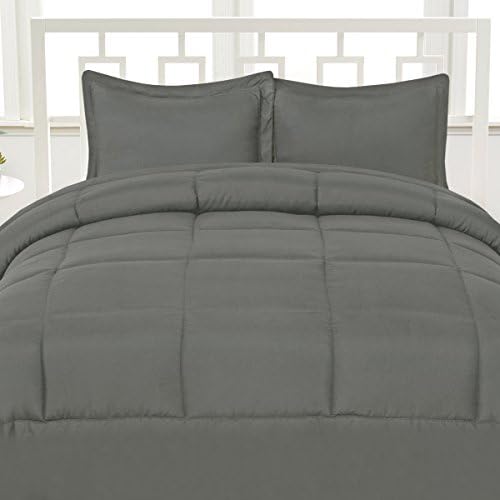 Aurora Bedding Luxurious Down Alternative Soft Solid Box Stitch Brushed Microfiber Comforter Bedding, Full, Gray
