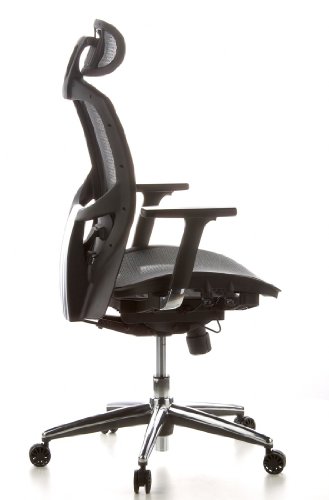 hjh-OFFICE-657000-Sedia-da-ufficio-Sedia-girevole-VENUS-ONE-mesh-nero-sostegno-lombare-flessibile-braccioli-regolabili-profondit-regolabile-base-in-alluminio-lucidato-schienale-regolabile-in-altezza
