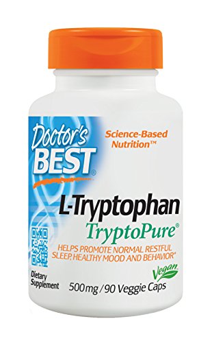 Doctor's Best L-Tryptophan from Tryptopure, Non-GMO, Vegan, Gluten Free, Soy Free, Helps Sleep, 90 Veggie Caps