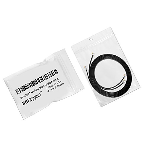 (2 Pack) 3 Feet RJ12 6P6C Data Cable, Male to Male 36" Modular Data Cord (Black - Straight Wiring)