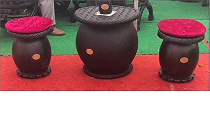 DeDzines Handcrafted Small Mushroom Table with 2 Mushroom Stool (Matte, Black) for Home Decor/Office/Garden/Corporates/Restaurant/Hotels