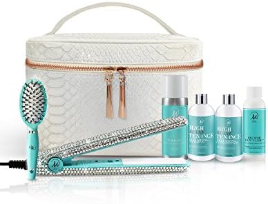 Amazon Prime Deals - Leyla Milani Hair - Luxury Hair Care Set With Zippered Carrying Case, Shampoo, Conditioner, Hairspray, Flat Iron, Volume Powder, Mini Brush - The Luxe Traveler Set - msrp $99