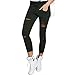 Photno Women Skinny Ripped Pants High Waist Stretch Slim Pencil Trousers (S, Black)