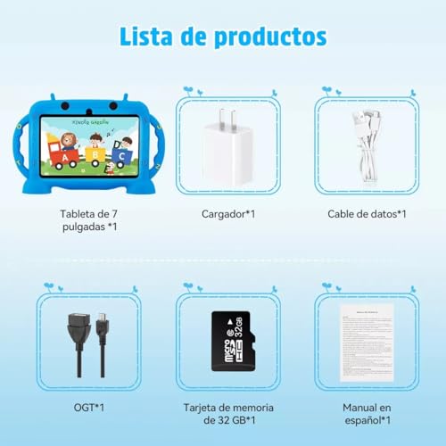CNHVEIF Tableta para Niños, Tablet Infantil de 7 Pulgadas | Tablet para Niños Pequeños, IWAWA preinstalada, con WIFI Bluetooth, Larga Duración Tablet Regalos para Niños(azul)
