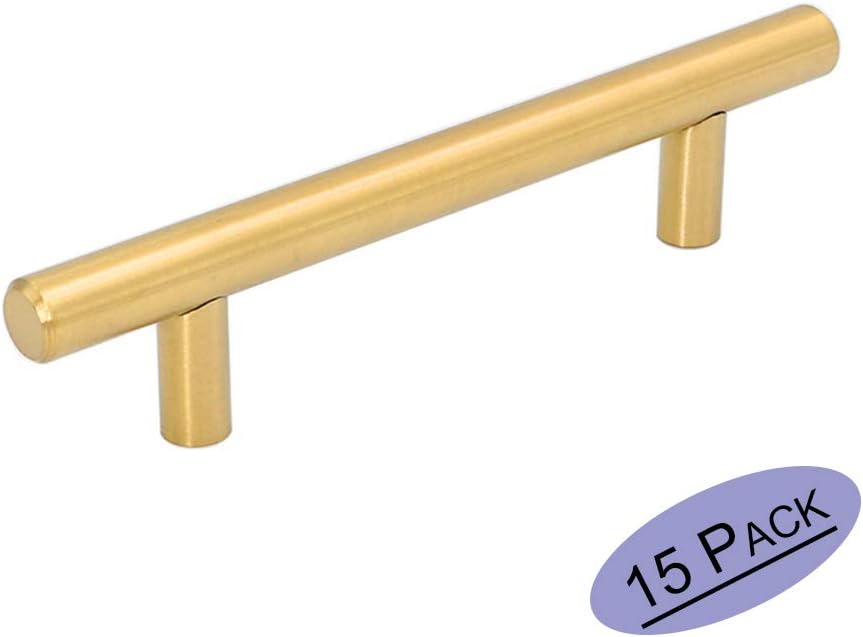 1x Goldenwarm® T Stangengriff Möbelgriffe Messing goldfarben Hohle