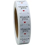 Hybsk(TM) 1 Inch Round Natural Paper Thank You Stickers with Red Heart 1,000 Adhesive Label Per Roll (1 roll)
