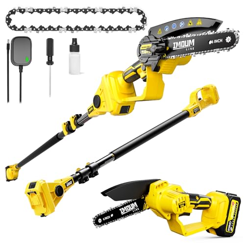 IMOUMLIVE 2-IN-1 Cordless Pole Saw & Mini Chainsaw, 21V 3.0Ah Battery Powered 6 Inch Electric Pole Chainsaw, 6.6 LB Lightweight, 14.8-Foot MAX Reach Pole Saw for Tree Trimming