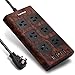 Power Strip Surge Protector, SUPERDANNY 10Ft Heavy Duty Extension Cord with 6 Outlets and 4 USB Ports(1875W/15A), Flat Plug, Universal Voltage 110-240V for Home Office Dorm, Dark Wood Grain