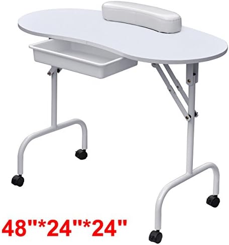 Large White Portable Manicure Nail Table Station Desk Spa Beauty Salon Equipment