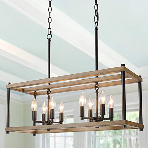 KSANA-Farmhouse-Chandelier-for-Dining-Rooms-8-Light-Kitchen-Island-Lighting-Faux-Wood-Rectangular-Chandelier-26-in-Length-Brown