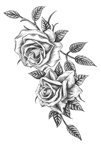 DaLin 4 Sheets Flower Temporary Tattoos for Women Men (Black Rose Style 1)