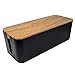 Power Cable Organizer Box - Computer, TV, HDMI Cord Organizer - Surge Protector Charger Dust Cover - Black Plastic Decorative Wooden Style for Baby-Proofing and Pet Safety and Declutter Desk Wires