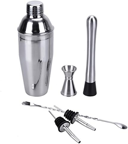 6Pcs 750ml Stainless Steel Cocktail Shaker Mixer Bartender Double End Jigger Strainer Ice Tong Mixing Spoon Measure Cup Bar Tool
