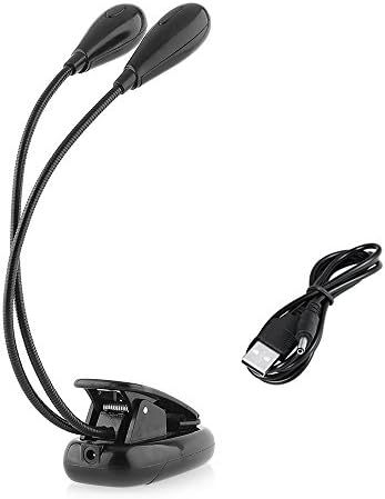 Tsonmall 4 LED Dual Head Book Light Rechargeable and Flexible Music Stand Lamp with 2 Arms Reading in Bed Clip On for Eye Protect with USB Charging Cable