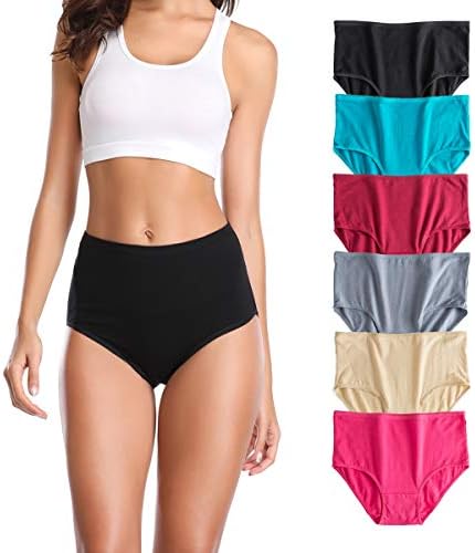 U Angela Women's Cotton Underwear High Waist Panties Plus Size Briefs Panty -6 Pack