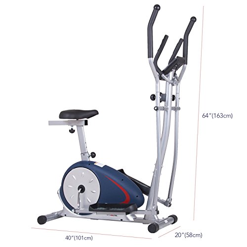 Body Champ BRM2788 Dual Trainer Elliptical Trainer and Exercise Bike with Seat and Heart Rate Pulse Sensors by