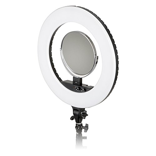 Fotodiox Vlog-LED-Ring-Pro-Blk Selfie Starlite Bi-Color Dimmable LED Ring Light for Portrait, Photography, Makeup, YouTube, Vine Video & More, Includes Light, Phone Clamp, Vanity Mirror, 18