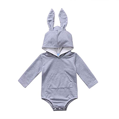 Baby Boys Girls Easter Romper Long Sleeve Bunny Hoodies Top Bodysuit Jumpsuit Cartoon Clothes (Grey, 18-24M)