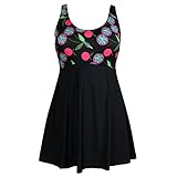 PZZ Geometric Print Plus Size Black Bathing Dress Push Up Swimsuit(FBA) (3X-Large, Black)