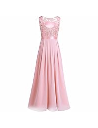 Vestido largo de gasa con encaje floral para dama