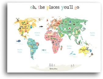 World Map Poster, Oh the Place You'll Go, Travel Map, World Map Print, Wall Art for Kids, Nursery Wall Art, Travel Decor, Kid's World Map, Childrens Room Decor, Graduation Gift, White, 24x18