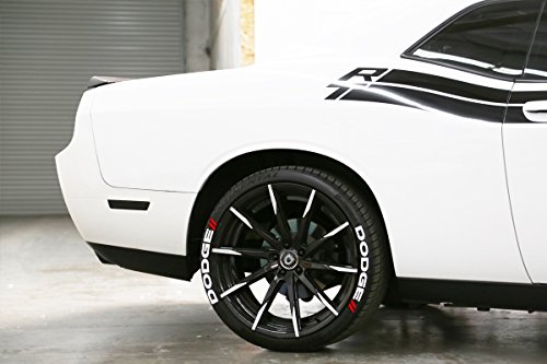 Tire Stickers Dodge // Tyre Lettering Kit - Genuine USA Made DIY Permanent Tyre Lettering with Glue & 2oz Touch-Up Cleaner / 19-21 Inch Wheels / 1.25 Inches/White / 4 Pack