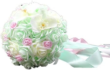 Favors Dress Silk Rose Bride Holding Flowers Wedding Bouquet Artifical Ribbon Green