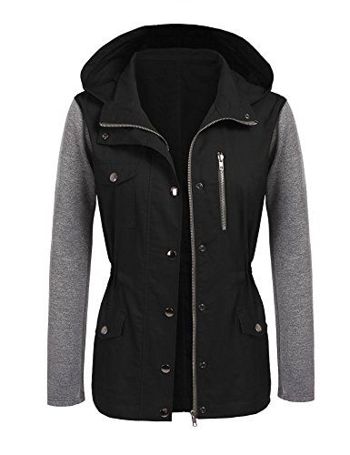 Beyove Womens Military Anorak Safari Utility Parka Drawstring Hoodie Jacket, (B)black 1, Medium