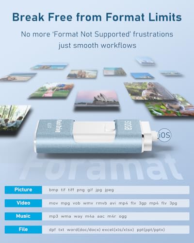 No App Needed 512GB Phone Photo Stick, 4in1 USB Flash Drive,USB 3.0 External Storage Stick with USB-C Cable,Lanyard & USB-C Adapter, Compatible with iOS Android PC (Blue)