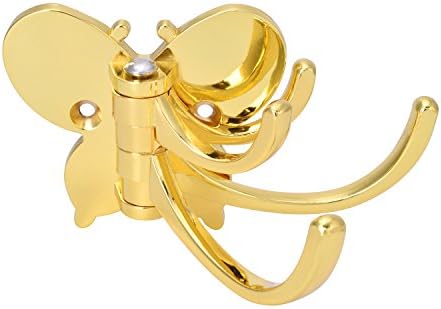 Swivel Hook Heavy Duty Folding Coat Hook Three Towel Clothes Hanger for Bathroom Kitchen Garage Coats / Clothes / Towels, Hardware Included, Silver Color with Anti rust Finish (Butterfly Golden)