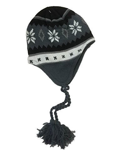 Ben Berger Boys Gray & Black Snowflake Peruvian Beanie Fleece Lined Winter Hat