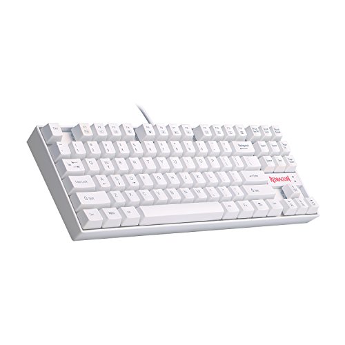 Redragon K552W-N Mechanical Gaming Keyboard 87 Keys Small Compact Keyboard USB Wired Kumara with Blue Switches Metal Construction for Windows PC Game - White [No Backlight]