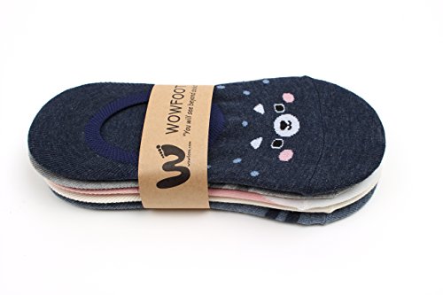 WOWFOOT Women Animal Design No-Show Casual Liner Socks Character Print Non Slip Flat Boat Line 4 Pair (5pair-Soft Animal) - Thumbnail 4