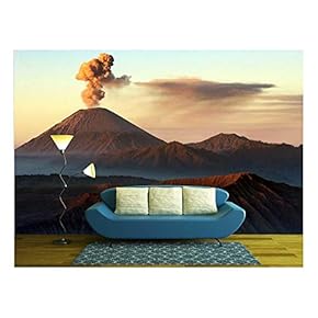 Volcanos Mount Semeru and Mount Bromo in East Java Indonesia - Removable Wall Mural | Self-Adhesive Large Wallpaper - 66x96 inches
