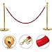 Yaheetech 6pcs Stainless Steel Stanchion Posts - 6.6FT Extended Red Velvet Rope Retractable Barriers Ropes Safety Barriers Set with Stable Base for Party Supplies Theater Hotels Clubs Museums, Gold