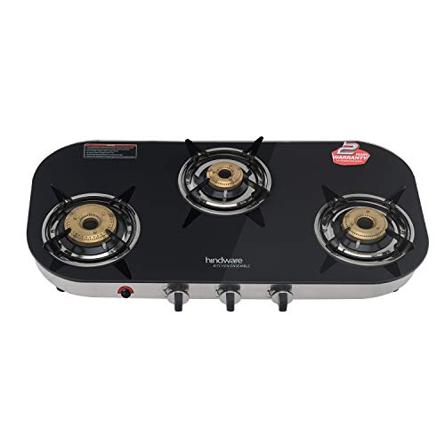 Hindware Franco 3B AI 3 Brass Burner Auto Ignition Gas Stove (Black