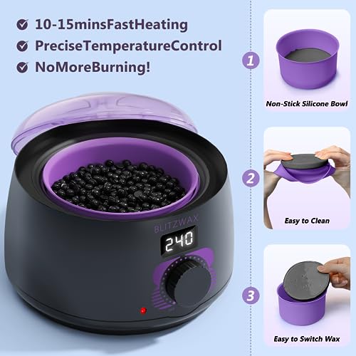 BLITZWAX Waxing Kit for Women Men Digital Wax Warmer Hard Wax Kit with